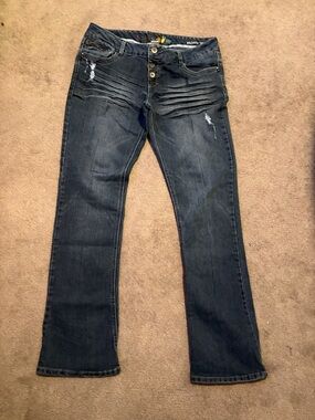 Mudd Dark Blue Bootcut Jeans with Distressed Ruching